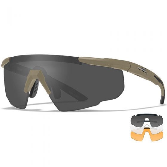 Wiley X Saber Advanced Glasses - Smoke Grey + Clear + Light Rust Lens / Matte Tan Frame