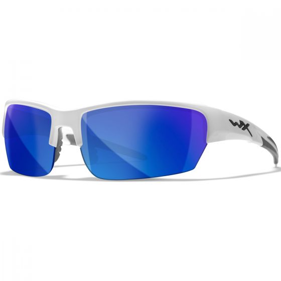 Wiley X WX Saint Silmälasit - Polarized Blue Mirror Lens / Gloss White Frame