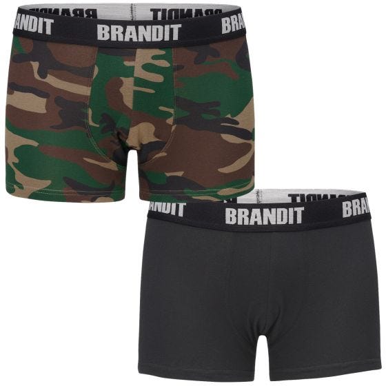 Brandit Logo Bokserishortsit 2 Kpl/pakkaus - Woodland/Musta