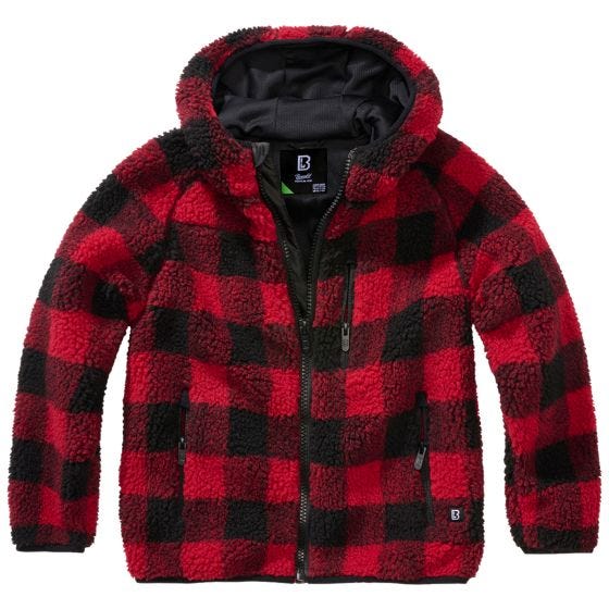 Brandit Lapset Teddyfleece Hupullinen takki - Punainen/Musta