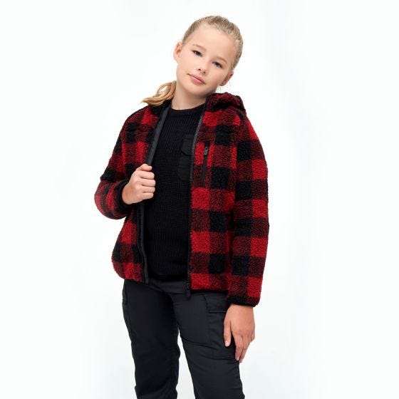 Brandit Lapset Teddyfleece Hupullinen takki - Punainen/Musta