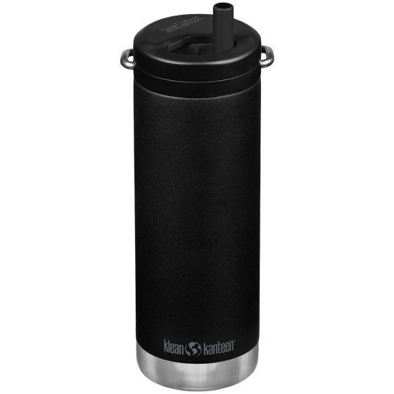 Klean Kanteen TKWide Cafe Cap Termospullo 473 ml Twist Cap w/Straw - Musta