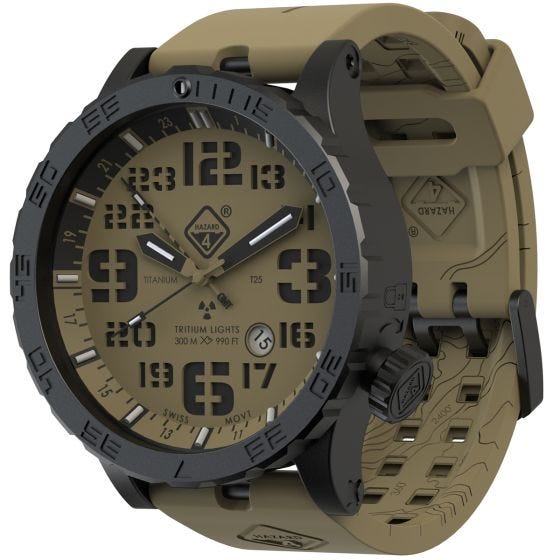 Hazard 4 Heavy Water Diver Titaani-tritiumkello - Arid Brown GMT Vihreä/Keltainen