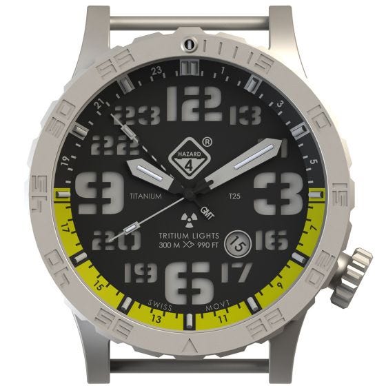 Hazard 4 Heavy Water Diver Titaani-tritiumkello - Blacktie Keltainen GMT Vihreä/Keltainen
