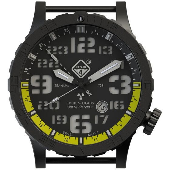 Hazard 4 Heavy Water Diver Titaani-tritiumkello - Nightwatch Keltainen GMT Vihreä/Keltainen